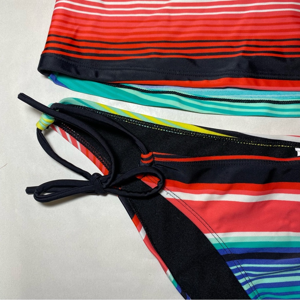 Roxy Swimsuit Two Piece Set Tankini Halter Multicolored Striped Women’s Medium - Picture 5 of 7